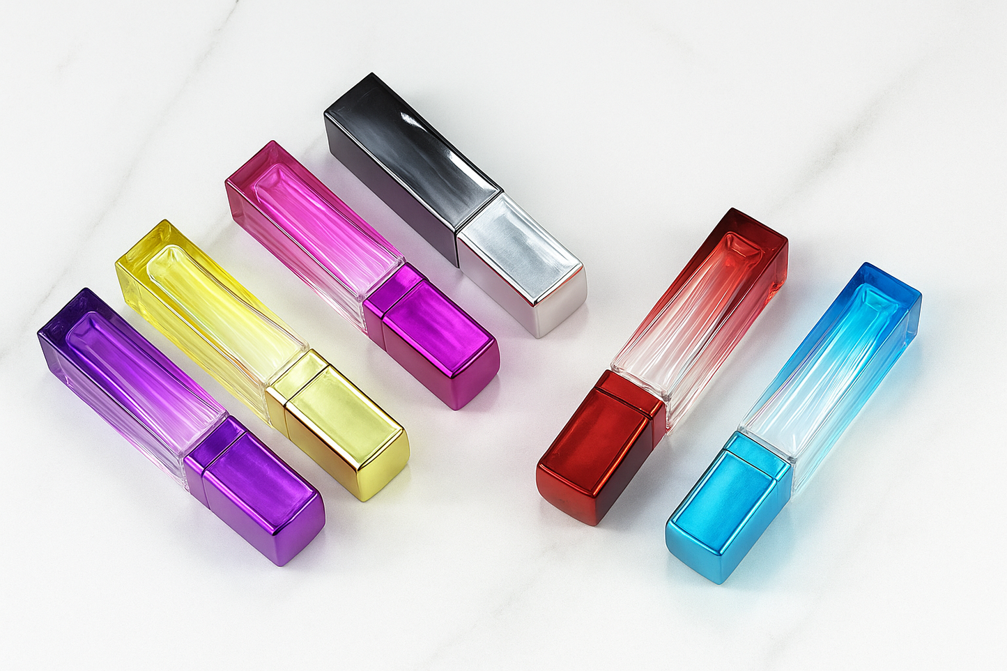 Colorful rectangular transparent containers on a white background