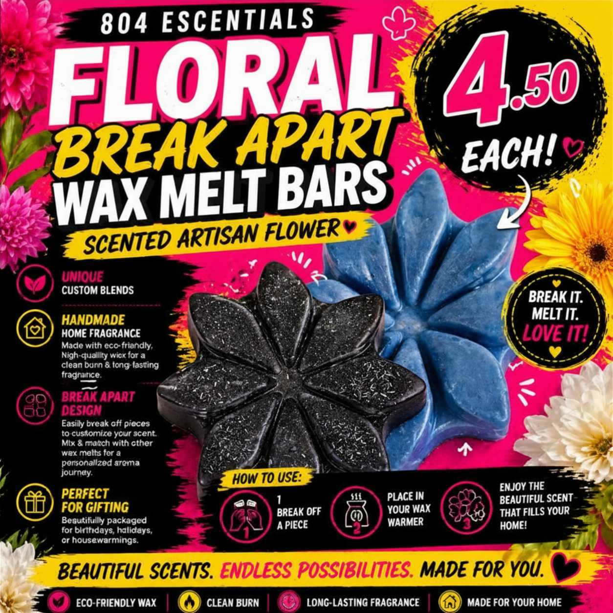 Artisan Wax Melt Bars – Flower Breakapart | 804 Escentials