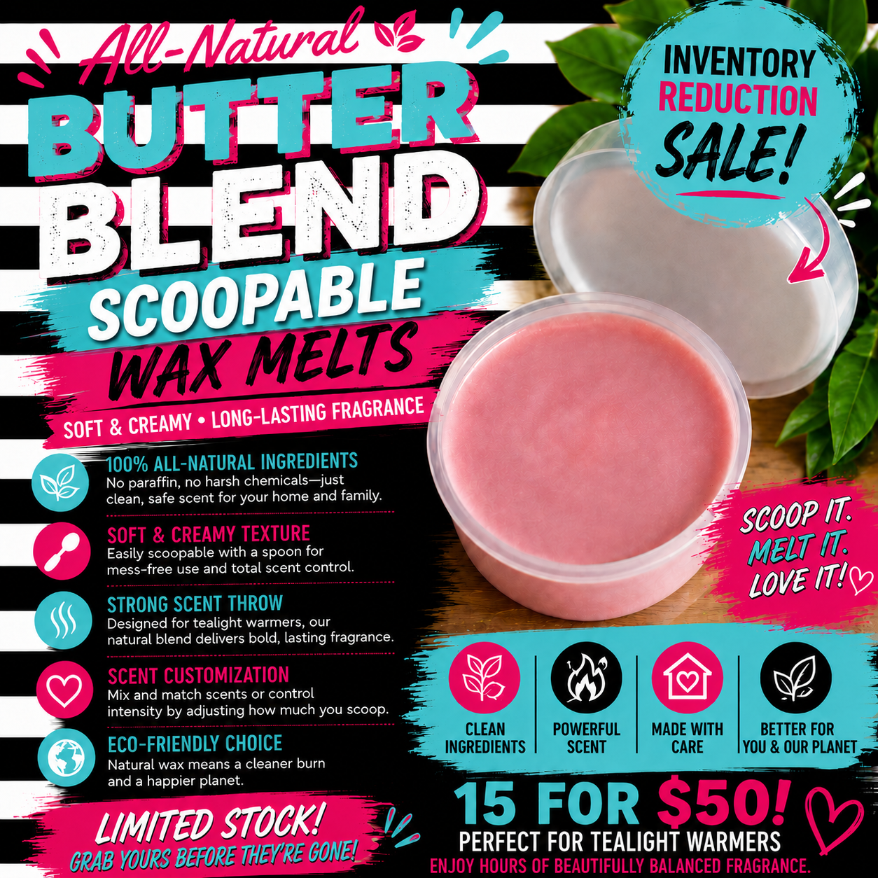 All Natural Scoopable Wax Melts | Soft & Creamy Texture | Strong Scented Home Fragrance | Long Lasting Aromatherapy Wax