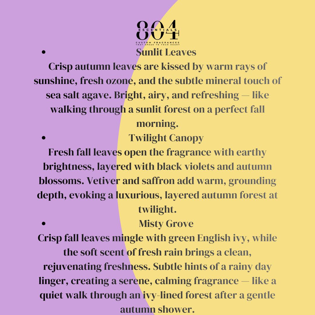 Text description of different autumn scents with a purple and yellow color scheme.