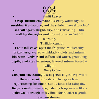 Text description of different autumn scents with a purple and yellow color scheme.