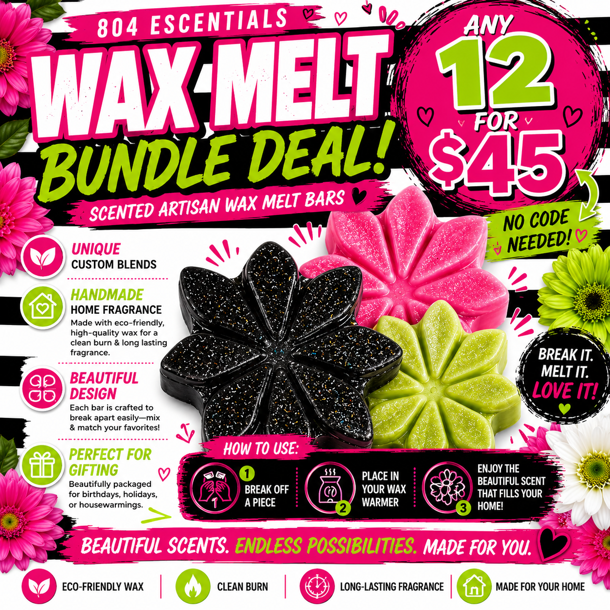 Artisan Wax Melt Bars – Flower Breakapart | 804 Escentials