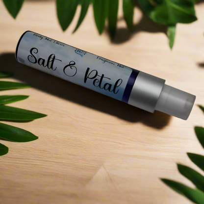 body mist labeled 'Salt & Petal' on a white background