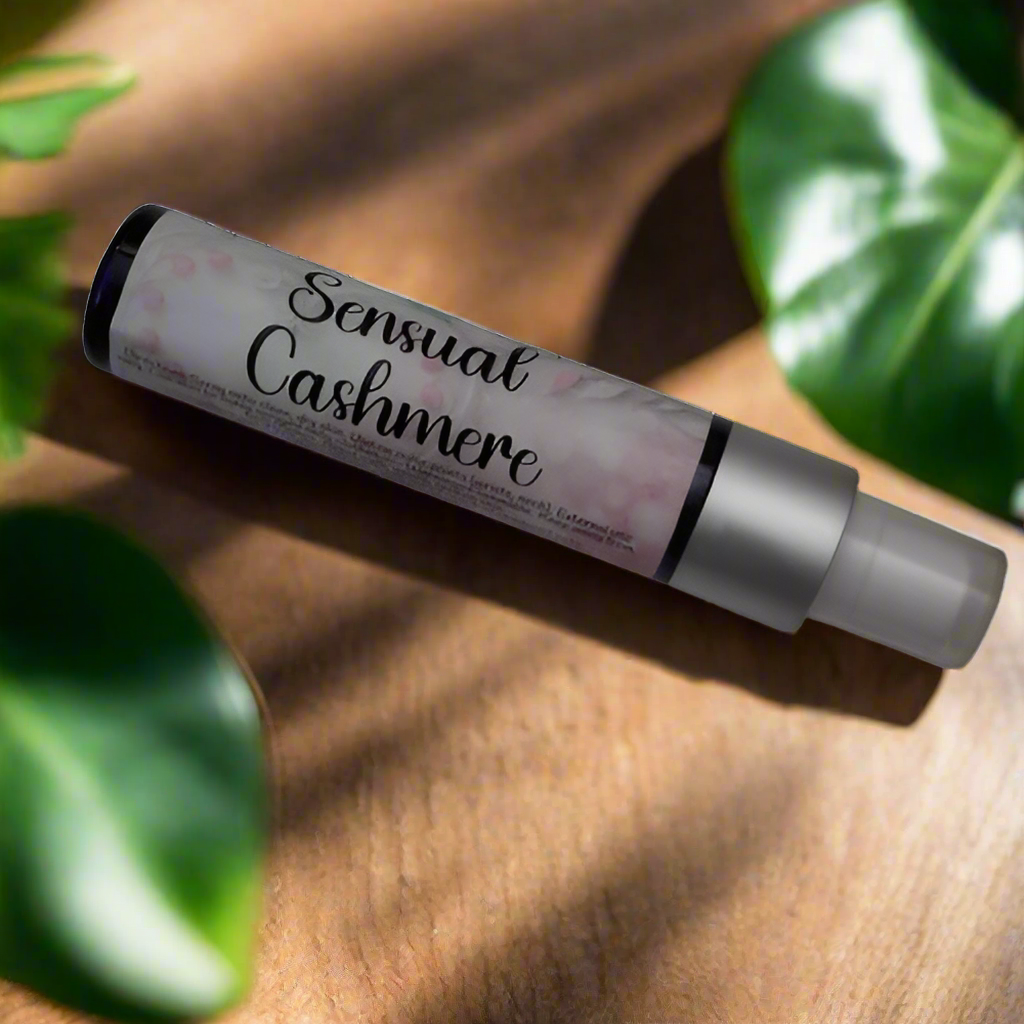body mist labeled 'Sensual Cashmere' on a white background