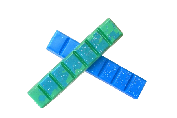 Shimmering Scent Bar Wax Melts in green and blue, plant based wax melt scent bars for enhanced fragrance.
